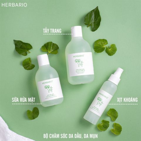 Nước tẩy trang Rau Má & Diếp Cá Herbario 300ml thuần chay cho da mụn, da dầu chính hãng