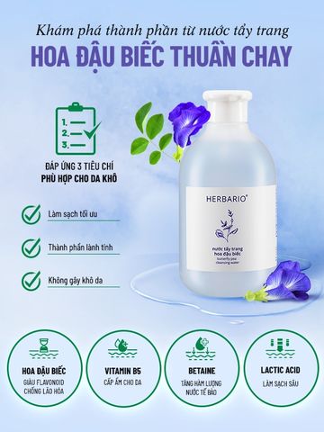 Nước tẩy trang Hoa Đậu Biếc Herbario 300ml hỗ trợ giảm lão hóa da 