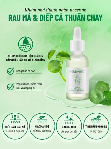 Serum Rau má và Diếp cá Herbario 30ml sạch mụn, thuần chay VN