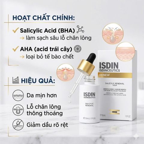 Serum Tái Tạo Da ISDIN ISDINCEUTICS Salicylic Renewal 30ml - Giúp Làm Sáng Da, Mờ Vết Thâm và Ngừa Mụn Hiệu Quả