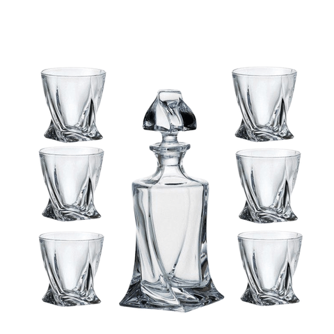 Bộ bình rượu 400ml + 6 cốc pha lê Bohemia Quadro 55ml