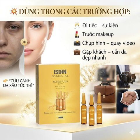 Serum nâng cơ cấp tốc ISDIN Instant Flash 5 ống x 2ml - Làm đầy nếp nhăn, da căng mịn ngay trước makeup