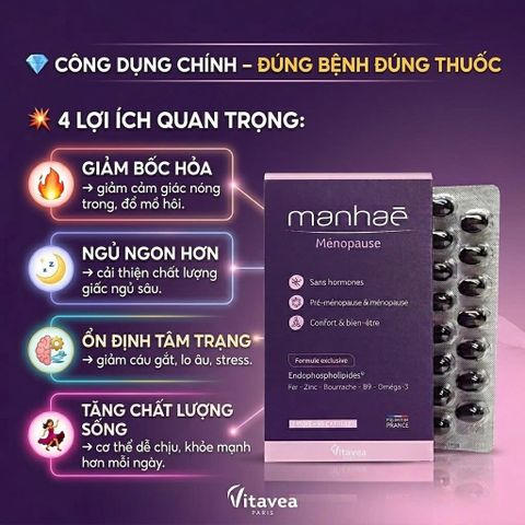 Viên Uống Nội Tiết Tố Manhae Pháp 90 Viên – Hỗ Trợ Cân Bằng Nội Tiết, Đẹp Da, Giảm Khô Hạn