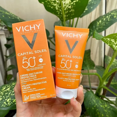 (Sales)Kem Chống Nắng Phổ Rộng Vichy Capital Soleil SPF50+ UVA/UVB Velvety Cream Protective Cream 50ml (Cho Da Khô) Chính hãng