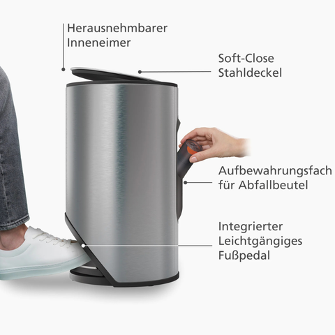Thùng rác đạp Joseph Joseph ARC 10L BIN – STAINLESS STEEL 30152 màu inox