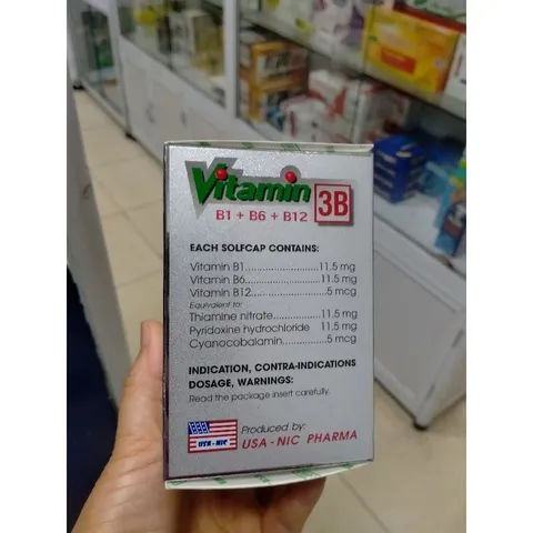 Vitamin 3B {B1+B 6+B 12} hộp 10 vỉ× 10 viên nang mềm tăng cường sức khỏe, nâng cao sức đề kháng,Tê bì chân tay