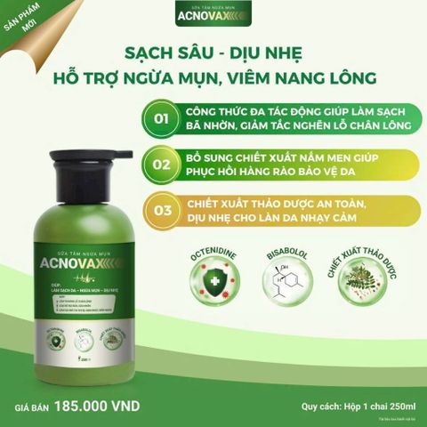 Sữa tắm ACNOVAX chai 250 ml giảm mụn ,mẩn ngứa, mụn nhọt, thoáng lỗ chân lông,sạch nhờn nguồn gốc thảoo dượcc