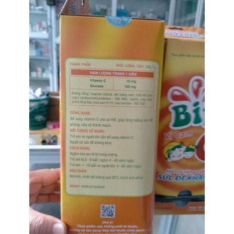 Viên ngậm vitamin C Bipp vị Cam hỗ trợ tăng cường sức đề kháng, bảo vệ thành up mạch gói/10 viên