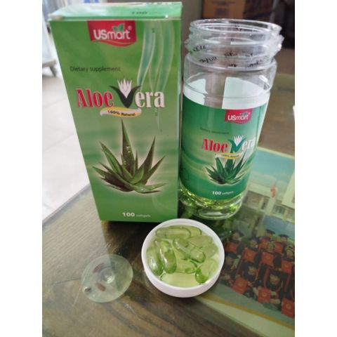 Lô Hội Aloe Vera 100% natural lọ 100 viên giúp chống oxy hoá,dưỡng ẩm cho da,giúp da mềm,sáng, mịn,hộ trợ tiêu hoá