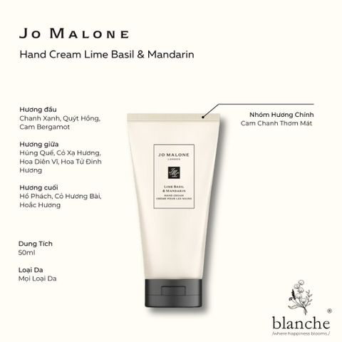 (Chai 50ml) Kem Dưỡng Da Tay Jo Malone Lime Basil & Mandarin Hand Cream Chính Hãng