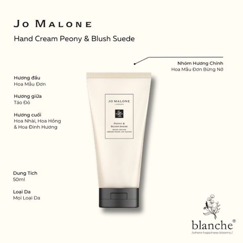 (Chai 50ml) Kem Dưỡng Da Tay Jo Malone Peony & Blush Suede Hand Cream Chính Hãng