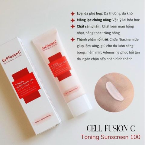 (Chaii 50ml) Kem Chống Nắng Cell Fusion C Toning Sunscreen 100 Nâng Tông - Bảo Vệ Da, Làm Sáng Mịn, Chống UVA/UVB, Dành Cho Mọi Loại Da Chính Hãng