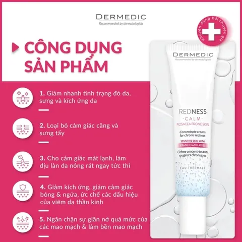 Kem Phục Hồi, Làm Dịu Da Kích Ứng, Giãn Mạch Dermedic Redness Concentrate Cream
