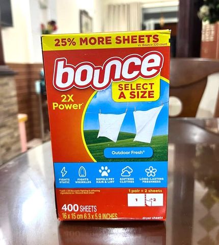 Giấy thơm Bounce của Mỹ 400 tờ - Khử mùi, lưu hương quần áo và đồ đạc, an toàn cho du lịch, chống ẩm và muỗi, sản phẩm chăm sóc nhà cửa.
