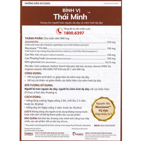 Bình Vị Thái Minh - dùng cho người trào ngược dạ dày và loét dạ dày