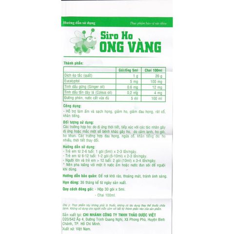 Siro ho Ong Vàng - giảm ho, khan tiếng, ngứa cổ, đau họng
