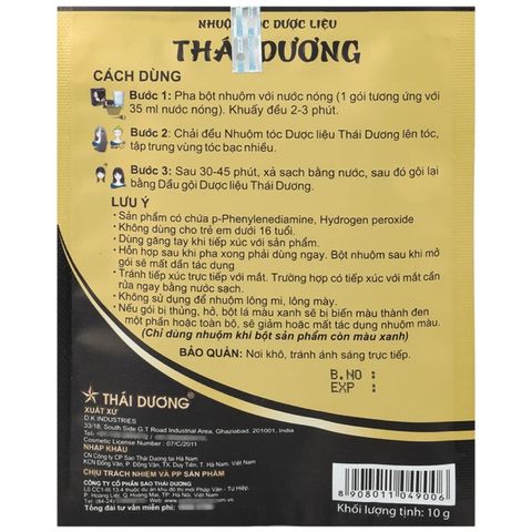[bán lẻ từng gói] Dạng GEL Nhuộm tóc phủ bạc dượcc liệuu Thái Dương - 10gram/gói