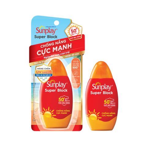 Kem Chống Nắng Sunplay Super Block SPF50+ PA++++ – Bảo Vệ Da Mặt Và Toàn Thân, Không Cồn, Siêu Kháng Nước, Dành Cho Hoạt Động Ngoài Trời