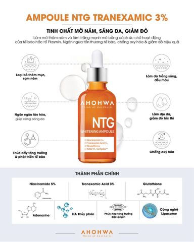 Tinh Chất Hỗ Trợ Giảm Nám, Dưỡng Trắng Ahohwa NTG Whitening Ampoule 50ml