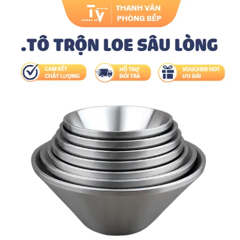 Tô trộn salad inox 201 miệng loe sâu lòng - Bát inox đựng thức ăn tiện dụng cho căn bếp hiện đại (TV350)