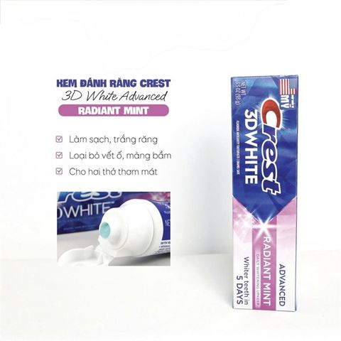 Kem đánh răng Crest 3D White 93g sạch răng hằng ngày