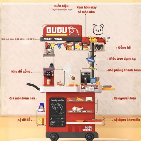 Đồ chơi quầy bán gà rán GuGu hiệu ứng hơi nước, đổi màu thức ăn, bé có trải nghiệm nấu ăn và bán hàng