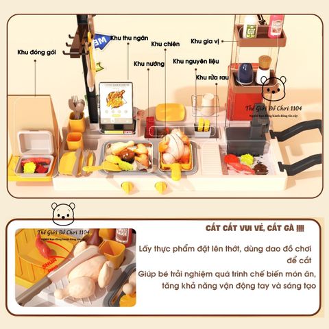 Đồ chơi quầy bán gà rán GuGu hiệu ứng hơi nước, đổi màu thức ăn, bé có trải nghiệm nấu ăn và bán hàng