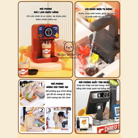 Đồ chơi quầy bán gà rán GuGu hiệu ứng hơi nước, đổi màu thức ăn, bé có trải nghiệm nấu ăn và bán hàng