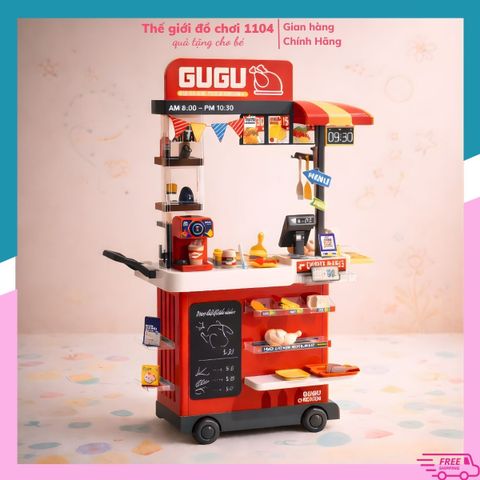 Đồ chơi quầy bán gà rán GuGu hiệu ứng hơi nước, đổi màu thức ăn, bé có trải nghiệm nấu ăn và bán hàng