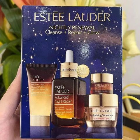 (4 Món) Set Dưỡng Da Estée Lauder Nightly Renewal Cleanse + Repair + Glow Chính Hãng