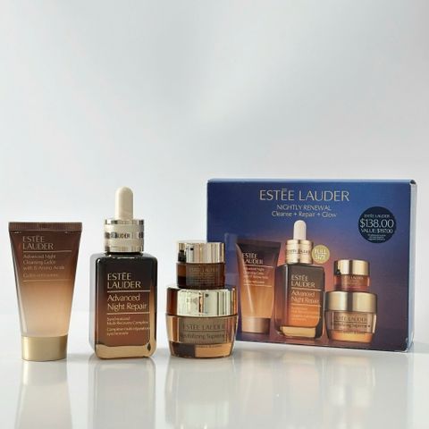 (4 Món) Set Dưỡng Da Estée Lauder Nightly Renewal Cleanse + Repair + Glow Chính Hãng