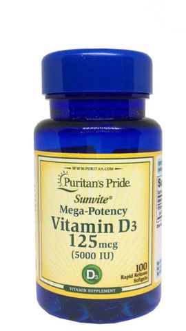Viên uống Vitamin D3 125mcg (5000IU)  Puritan’s Pride 100 viên, hàng nhập Mỹ