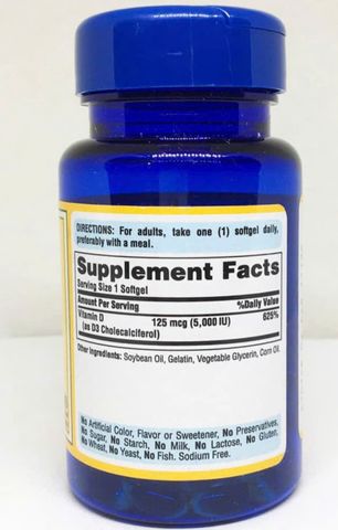 Viên uống Vitamin D3 125mcg (5000IU)  Puritan’s Pride 100 viên, hàng nhập Mỹ