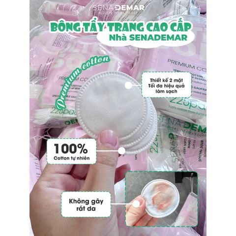 Bông tẩy trang 100% cotton tự nhiên mịn SENADEMAR 225 miếng/túi