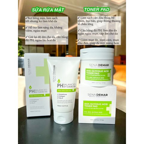 ( Tặng Nạ) Combo Sữa rửa mặt + Toner Pad SenaDemar Hàn Quốc