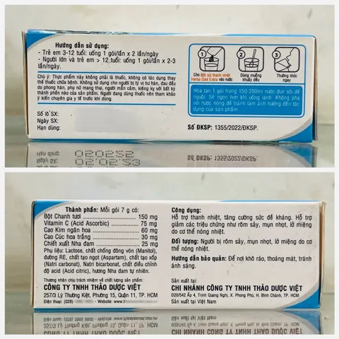 Bột sủi/nước mát thanh nhiệt Herba Cool Extra, vị Nha đam và Bắp