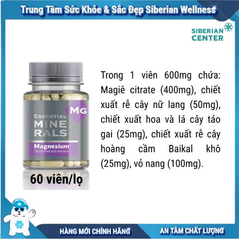 Magnesium hỗ trợ ngủ ngon, giảm căng thẳng thần kinh, 60 viên/ hộp của Siberian Wellness
