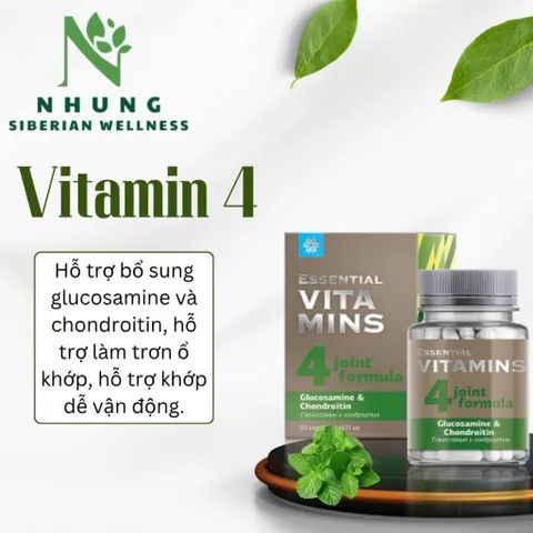 [Hỗ trợ khớp] Thực phẩm bảo vệ sức khỏe Essential Vitamins 4 Glucosamine & Chondroitin – 60 viên – Date T3/2023