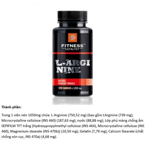 L arginine thực phẩm bảo vệ sức khỏe Fitness Catalyst. L-Arginine - 120 viên/lọ