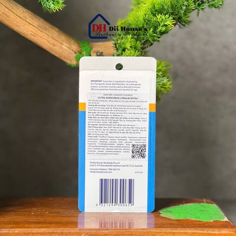 [Nhập khẩu] Son Dưỡng Môi Chống Nắng Cancer Council Ultra Sunscreen Lip Balm SPF50+ 4g.