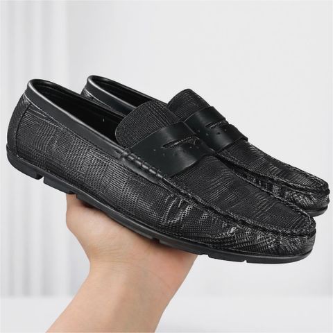 ( Mã D68 ) Giày Moca da mềm in hoa văn kẻ sọc, Giầy lười da PU đế siêu nhẹ có khâu chỉ xung quanh mặt đế cực chắc chắn