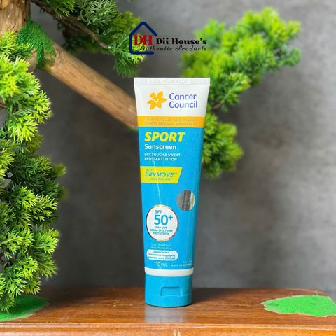 [Nhập khẩu] Kem chống nắng Cancer Council Sport Sunscreen Dry Touch & Sweat Resistant Lotion With Dry Move SPF50+ 110ml.