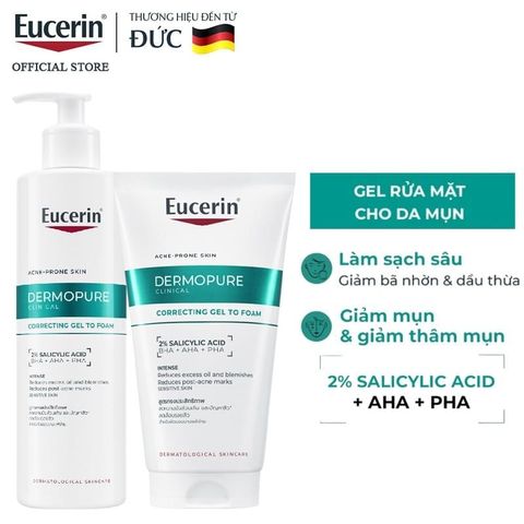 Gel Rửa Mặt Eucerin Cho Da Mụn 400ml Dermopure Clinical Correcting Gel To Foam