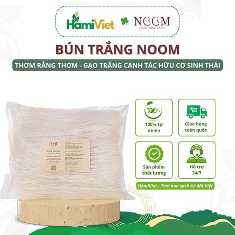 Bún trắng Noom được canh tác hữu cơ với giống gạo thuần chủng, không chất bảo quản, phụ gia