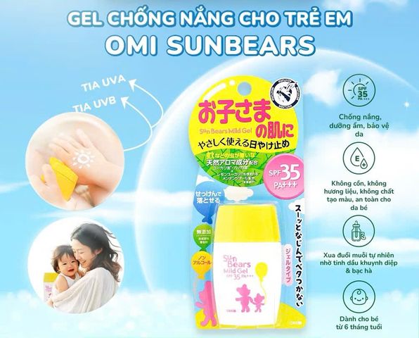 (Nhật) Kem Chống Nắng Trẻ Em Sun Bears Mild Gel OMI SPF35 PA+++