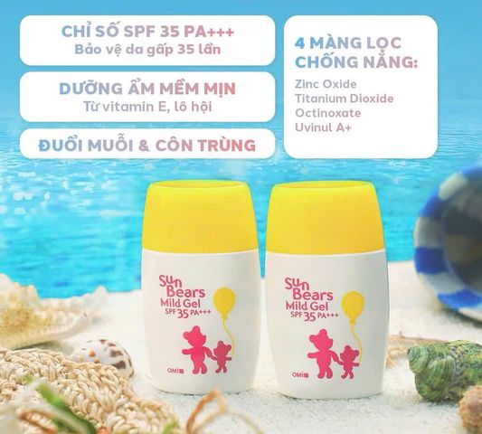 (Nhật) Kem Chống Nắng Trẻ Em Sun Bears Mild Gel OMI SPF35 PA+++