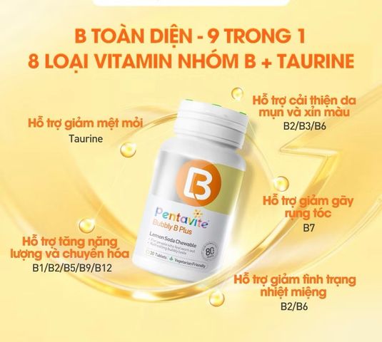 Pentavite bổ sung 8 loại vitamin nhóm B, loại nhai ngon (hàng mới, date mới)