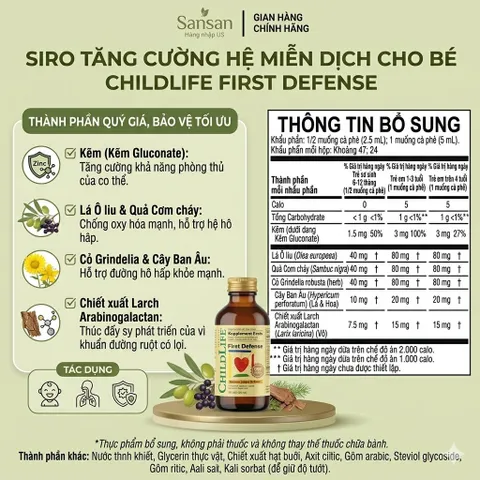 TPBVSK Siro ChildLife Essentials First Defense tăng đề kháng 118ml - Nội địa Mỹ