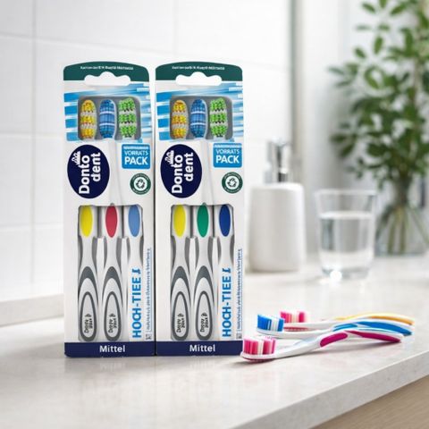 Bàn chải Dontodent Hoch-Tief Mittel 3 cái lông trung bình Đức