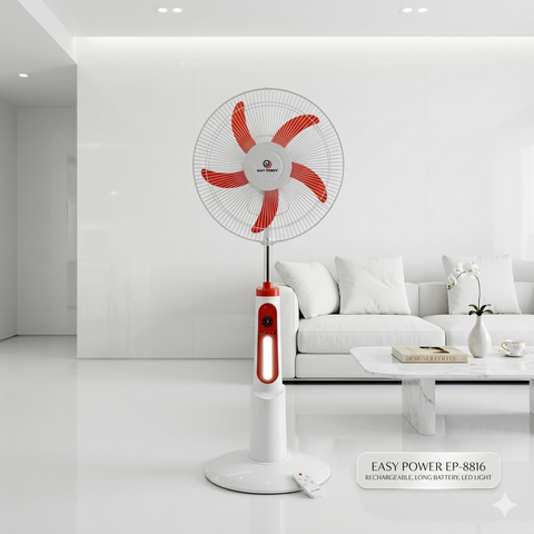 Quạt cây tích điện EASY POWER EP-8816 , Sạc điện thoại, đèn chiếu sáng , có remote